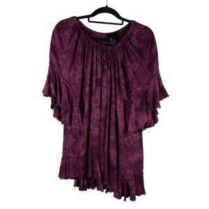 Blue Life Purple Tie Dye Boho Ruffle Sleeve Tunic Top Womens Small Made in USA